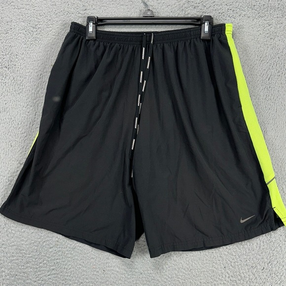 Nike Dri-Fit Mens Lined Running Shorts XL Black Neon Drawstring Athletic Pull On